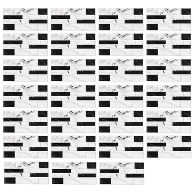 27PCS Kitchen Wallpaper Tile Self Adhesive PVC Wear Resistant White Black Faux Brick for Home Bathroom