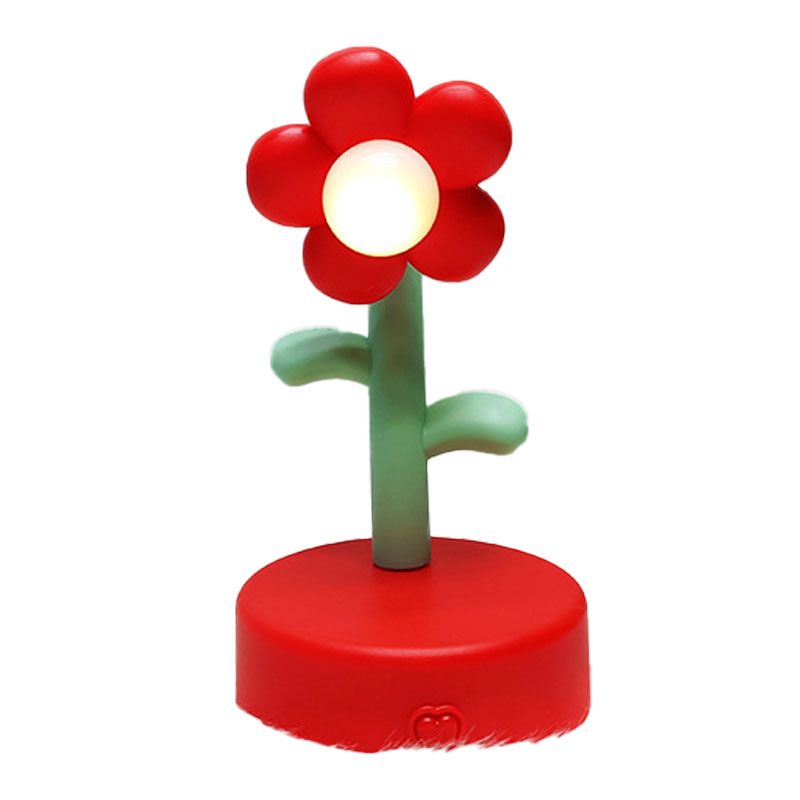 Table Lamp Cute Flower Night Light Portable Desk Lamp Decorative for Office Dorm Decor Red
