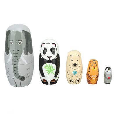 Wooden Animal Nesting Dolls Handcrafted 5 Layer Cute Painted Russian Nesting Dolls Toy Gift for Girls Boys Birthday