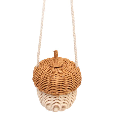 Kids Rattan Storage Basket Hand Woven Decorative Acorn Shaped Basket Bag for Boys Girls Photography Props Small Shoulder Bag