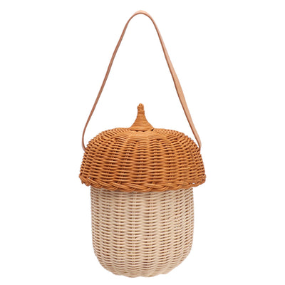 Kids Rattan Storage Basket Hand Woven Decorative Acorn Shaped Basket Bag for Boys Girls Photography Props Large Handbag