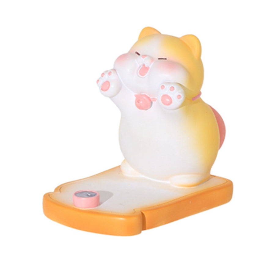 Cute Cat Cellphone Holder Resin Mini Portable Mobile Phone Stand Desk Ornament for Bedroom Office Ginger