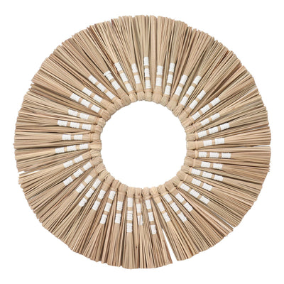 Seagrass Wall Mirror Hand Woven Decorative Round Seagrass Hanging Mirror for Entryway Bedroom Bathroom Original Color and White