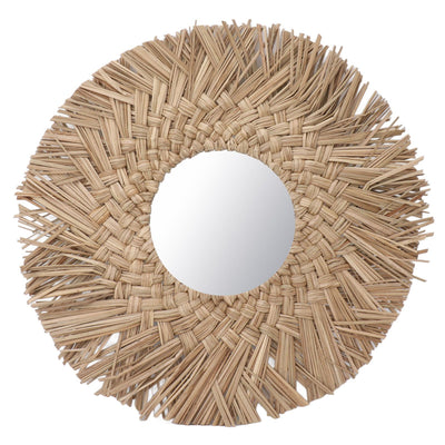 Straw Weaving Wall Mirror Retro Beautiful Woven Wall Hanging Mirror for Dorm Room Decoration Nature
