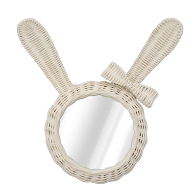 Decorative Mirror White Rabbit Shaped Retro HD Rattan Mirror for Bathroom Bedroom