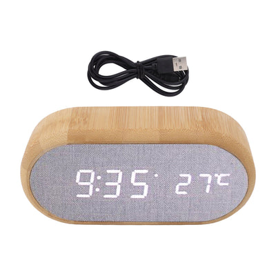 Wooden Alarm Clock Digital Voice Control LED Glowing USB Plug in Electronic Alarm Clock Home Decoration