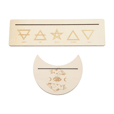 2 Pieces Wooden Tarot Card Stand Holder Stable Moon Shape and Rectangle Wooden Tarot Card Display Stand Base Type B