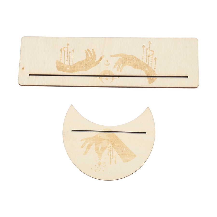 2 Pieces Wooden Tarot Card Stand Holder Stable Moon Shape and Rectangle Wooden Tarot Card Display Stand Base Type C