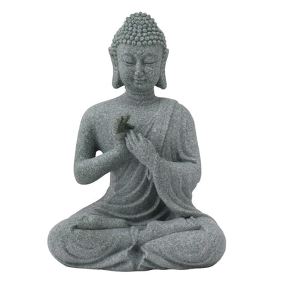 Buddha Statue Green Sandstone Sculpture Buddhist Sitting Figurine Ornament for Living Room Courtyard 7135K-01