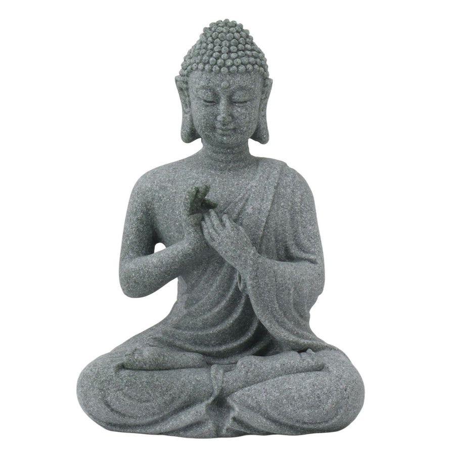 Buddha Statue Green Sandstone Sculpture Buddhist Sitting Figurine Ornament for Living Room Courtyard 7135K-01