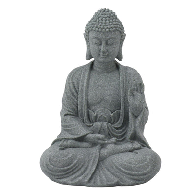 Buddha Statue Green Sandstone Sculpture Buddhist Sitting Figurine Ornament for Living Room Courtyard 7135K-02