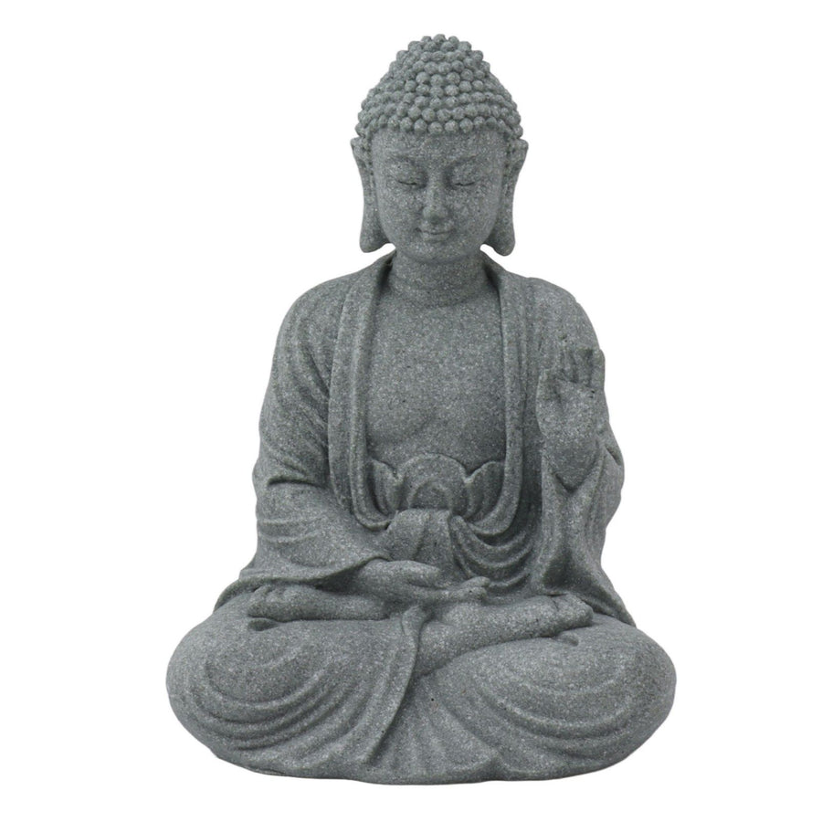 Buddha Statue Green Sandstone Sculpture Buddhist Sitting Figurine Ornament for Living Room Courtyard 7135K-02