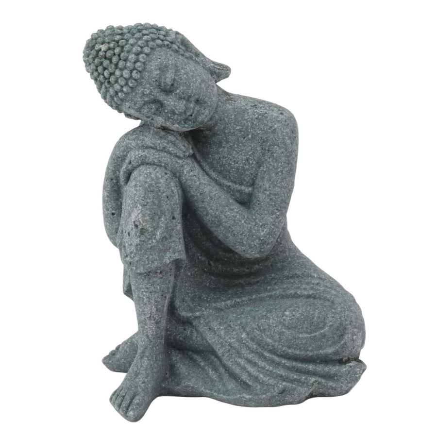 Buddha Statue Green Sandstone Sculpture Buddhist Sitting Figurine Ornament for Living Room Courtyard 7135K-05