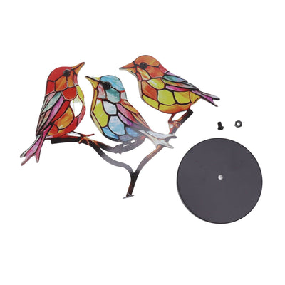 Birds On Branch Desktop Ornaments Iron Double Painted Bird Colorful Birds Ornament Tablet for Indoor Decoration 3 Birds (Opposite Direction )