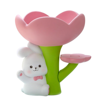 Rabbit Flower Key Tray Resin Storage Plate Jewelry Holder Home Decoration for Bedroom Office
