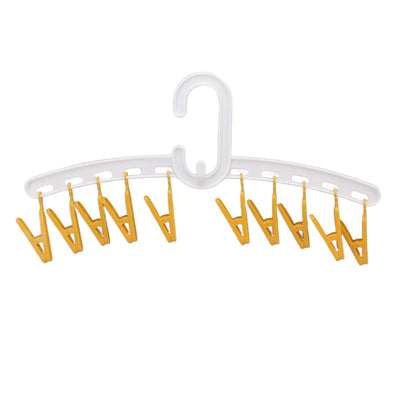 Plastic Sock Clips Drying Rack Straight Rod for Clothes Travel Portable Supplies White and Yellow
