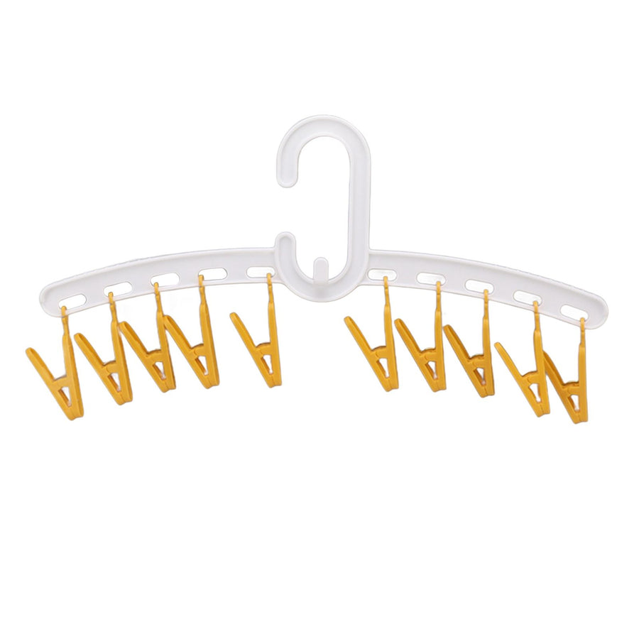 Plastic Sock Clips Drying Rack Straight Rod for Clothes Travel Portable Supplies White and Yellow