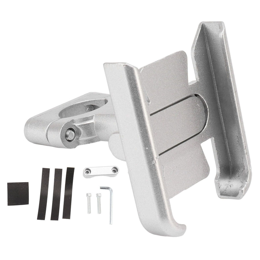Bike Phone Mount Aluminum Alloy Silicone Pad Rotatable Impact Resistant Bike Cell Phone Holder for 4 to 7 Inch Device Silver