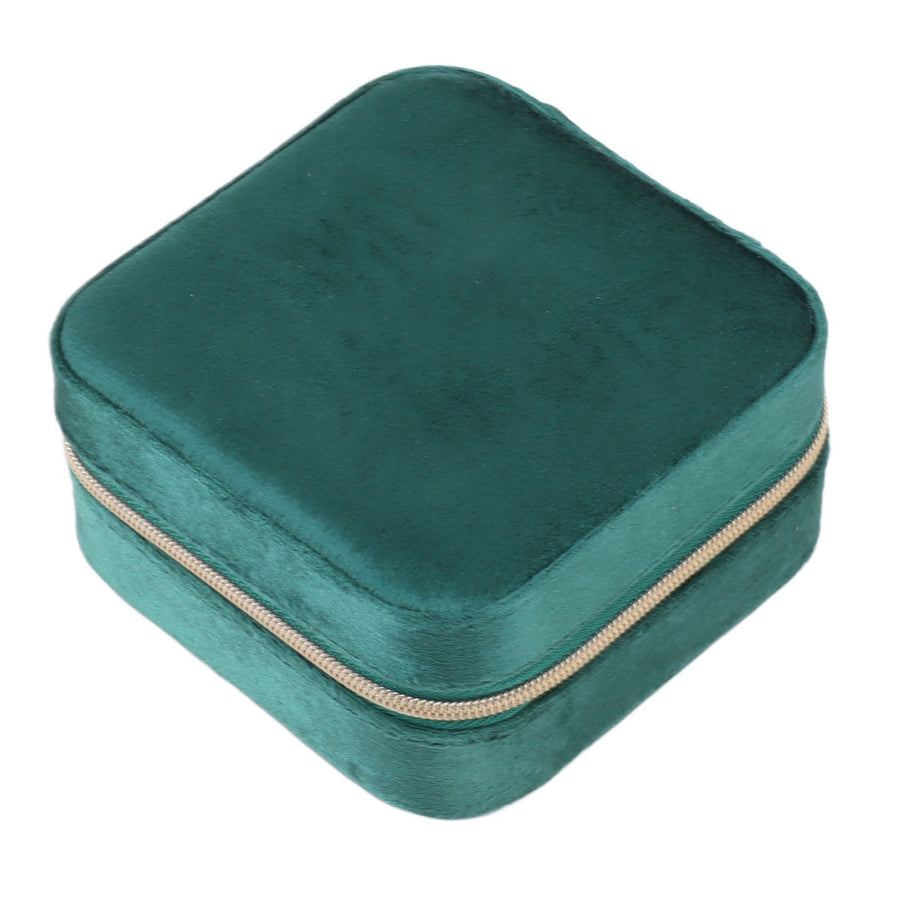 Velvet Jewelry Box Compact Small Zippered Travel Organizer Portable Storage Case for Daily Use Blackish Green