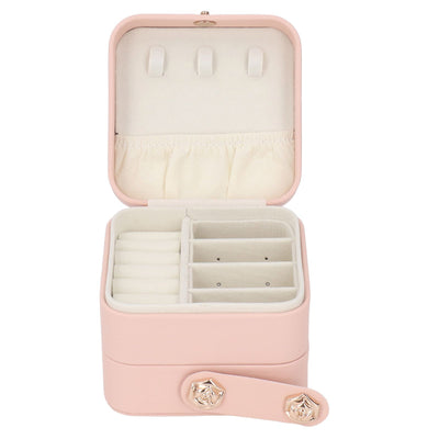 Jewelry Box Pink Portable Multi Layer PU Leather Jewelry Travel Case for Home Ring Earrings Necklace