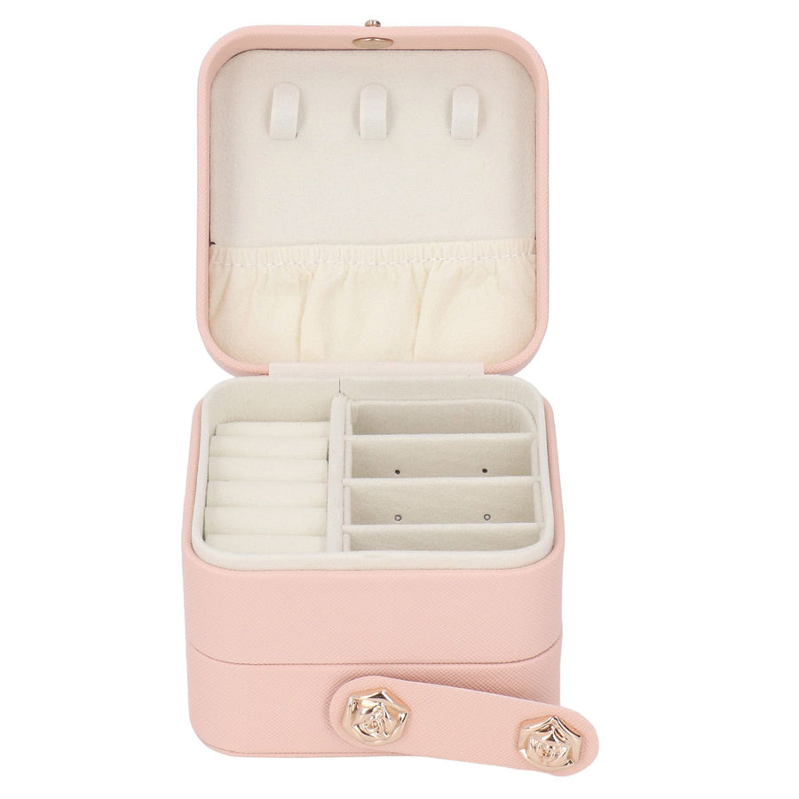 Jewelry Box Pink Portable Multi Layer PU Leather Jewelry Travel Case for Home Ring Earrings Necklace