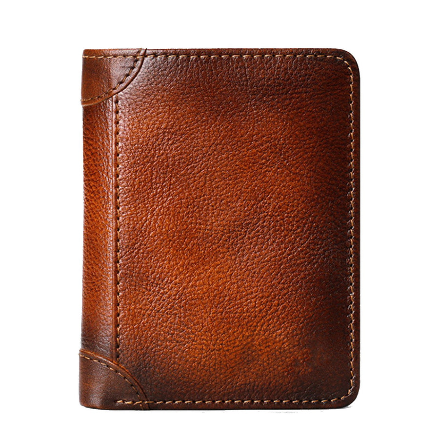Trifold Wallet Retro Style Large Space Multi Card Slots Men Leather Wallet Coin Purse Yellowish Brown