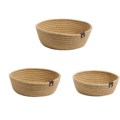 3 Piece Cotton Rope Woven Storage Basket Set Round Cotton Linen Storage Basket for Desktop Organizing Hemp Rope