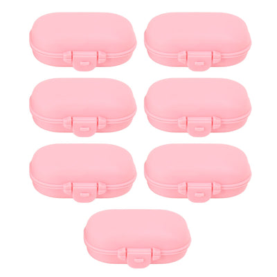 7PCS Medicine Case Portable Detachable Safe Mini 4 Compartments Medicine Organizer for Outdoor Travel Pink