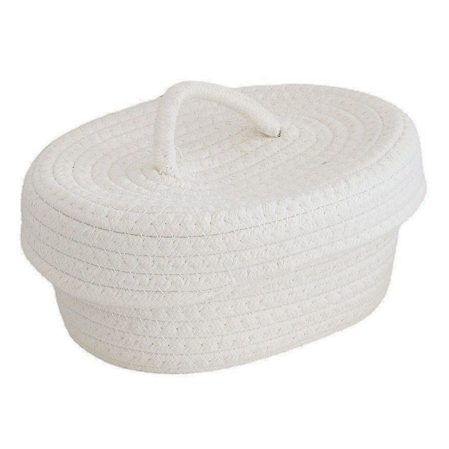 Desktop Storage Box with Lid Handmade Cotton Rope Storage Basket for Makeup Sundries Snack Needles Milky White
