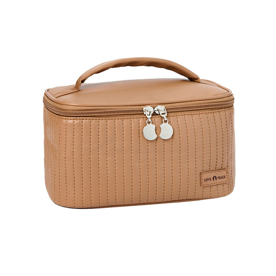 PU Open Lid Cake Shape Make Up Bag Cosmetic Storage Bag Soft Color Portable Makeup Bag Coffe