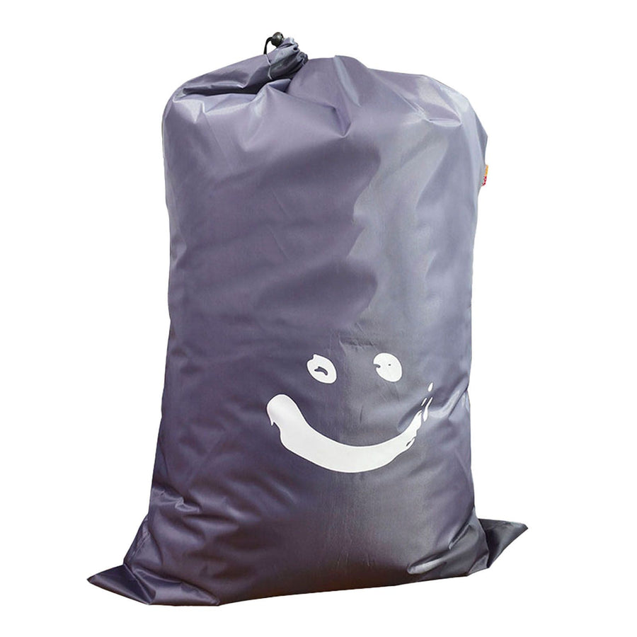 Laundry Bag Nylon Drawstring Cylinder for Household Travel Dirty Clothes Quilt Books Storage Dark Grey Smiling Face