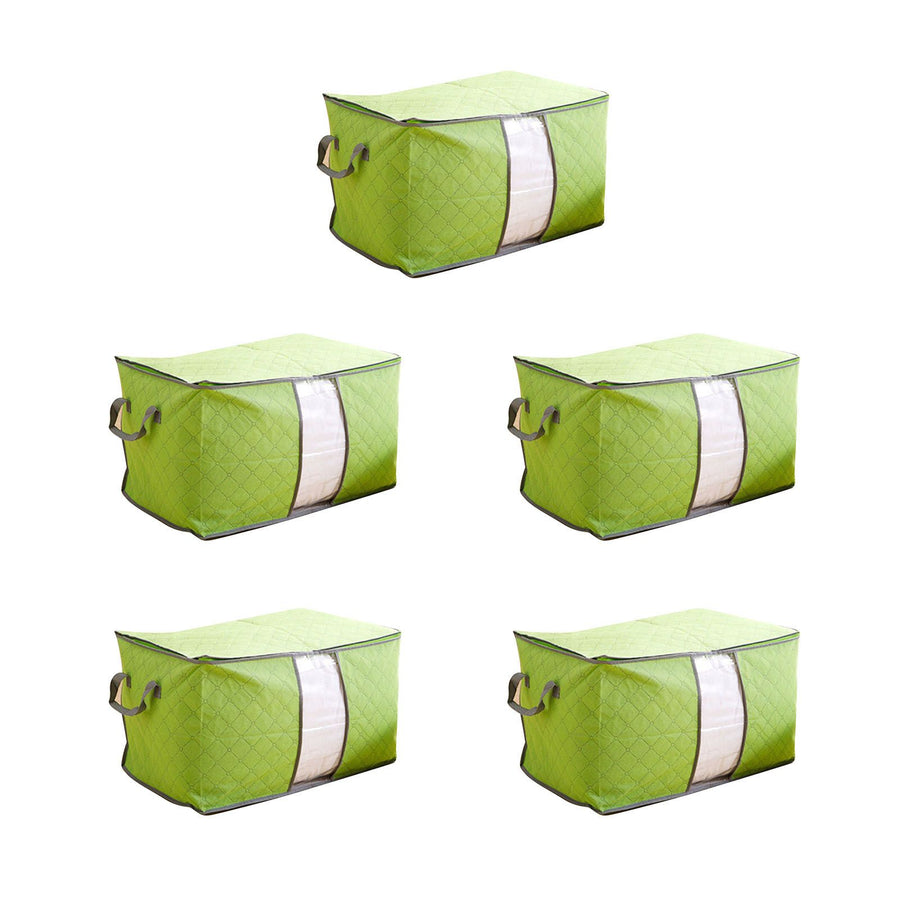 5Pcs Clothing Folding Storage Bag Dustproof Quilt Organizer Non Woven Fabric Large Size Green