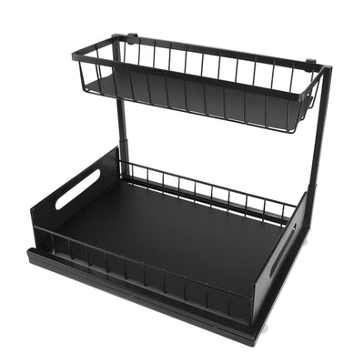 Under Sink Organizer L Shape 2 Tier Slide Out Sink Shelf for Under Kitchen Bathroom Sink Organizers and Storage Black