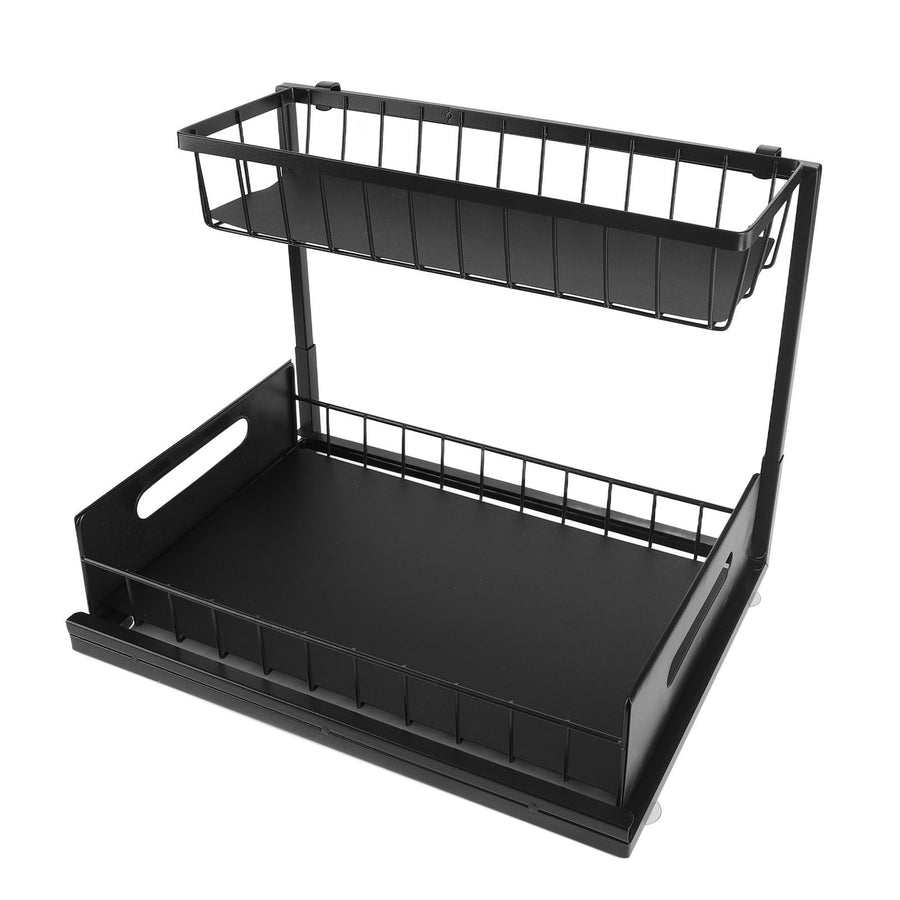Under Sink Organizer L Shape 2 Tier Slide Out Sink Shelf for Under Kitchen Bathroom Sink Organizers and Storage Black