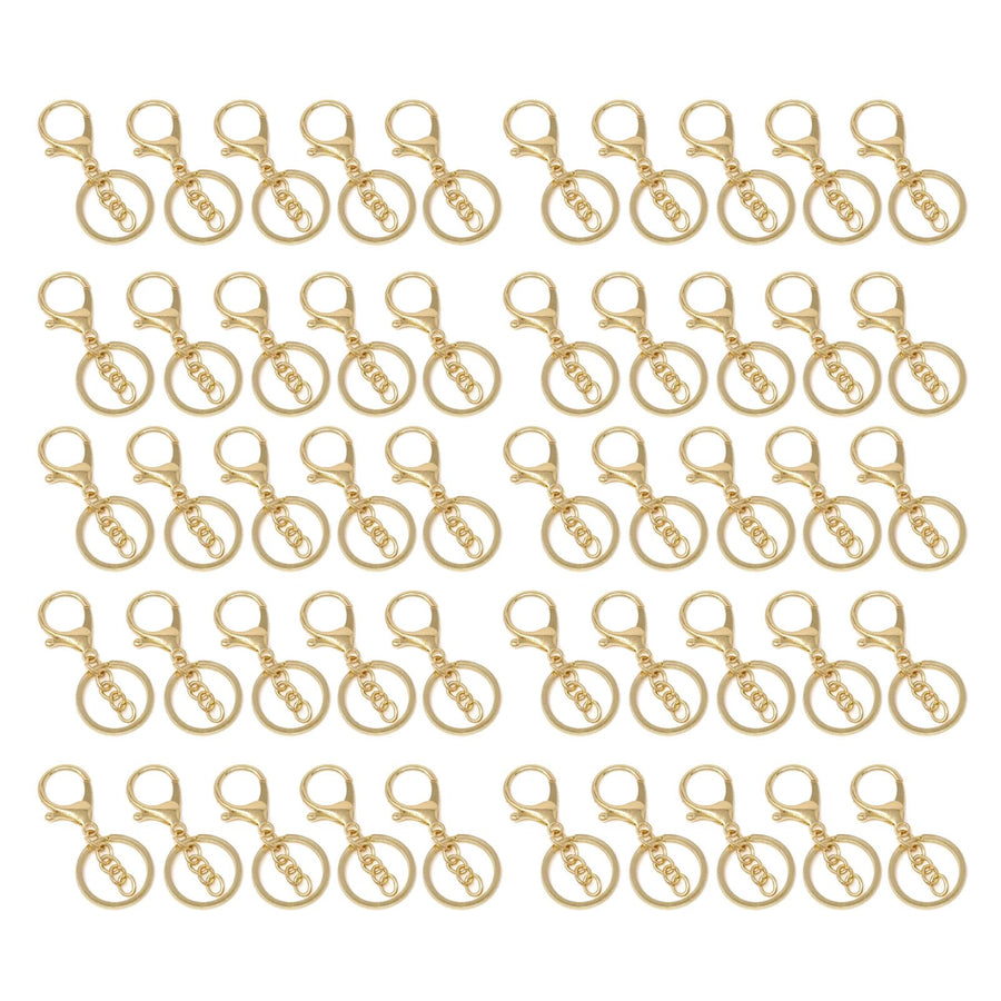 50PCS Key Chain Ring Alloy Golden Polished DIY Handcraft Metal Key Rings with Chain for Travel