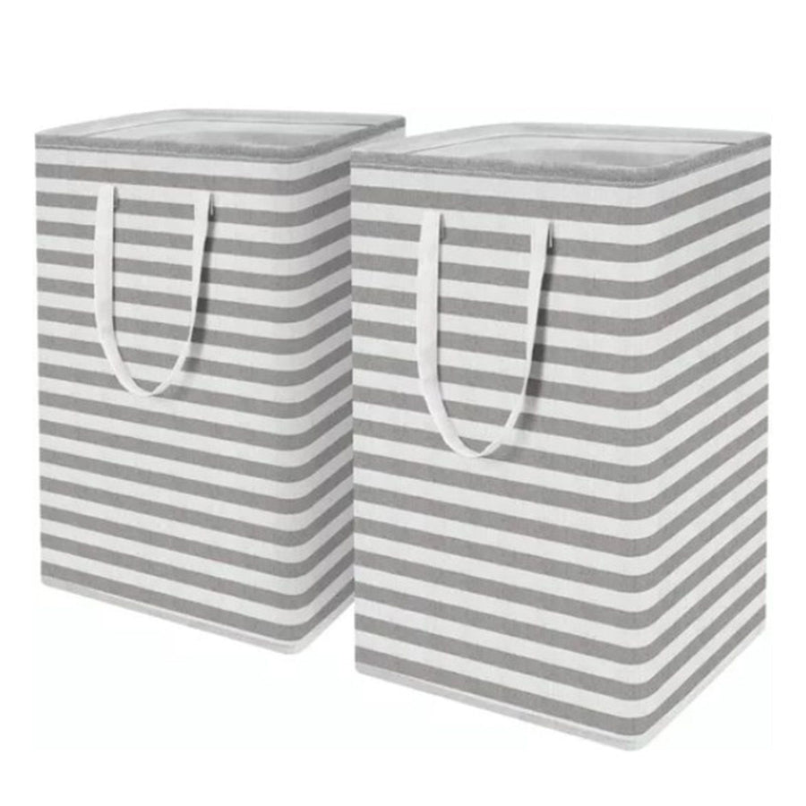 2PCS Laundry Basket Reinforced Long Handle Precise Stitching Foldable Cloth Canvas Baskets for Home