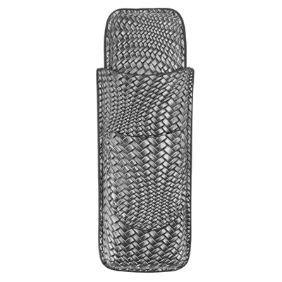 Cigar Case Holder Elegant Vintage Style Woven Pattern Leather Portable 2 Holder Cigar Case Silver