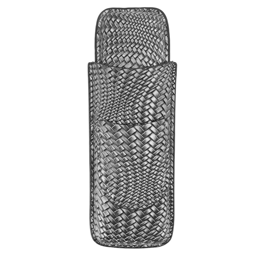 Cigar Case Holder Elegant Vintage Style Woven Pattern Leather Portable 2 Holder Cigar Case Silver