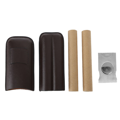 2 Finger Travel Cigar Holder Wearproof Portable Fashion Ventilate Leather Cigar Case with Cutter for Business