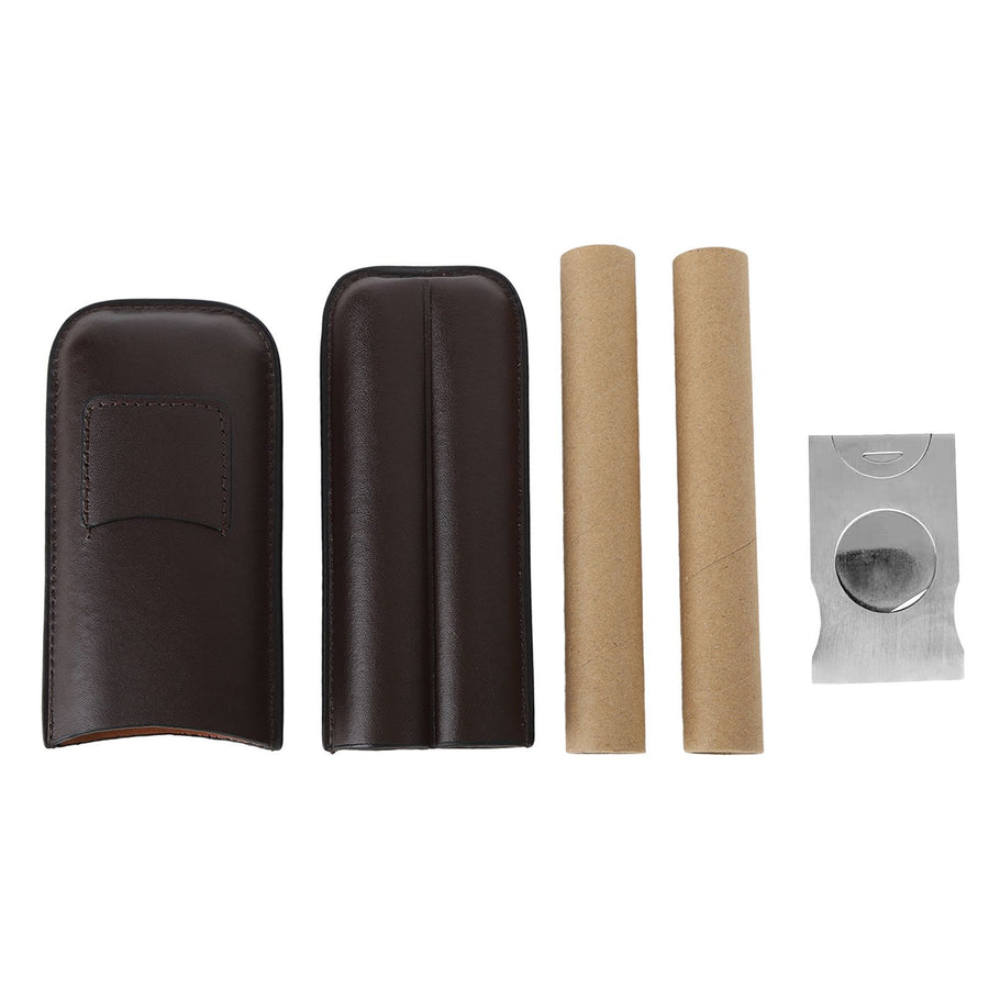 2 Finger Travel Cigar Holder Wearproof Portable Fashion Ventilate Leather Cigar Case with Cutter for Business