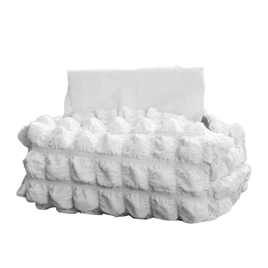 Tissue Box Cover Bag Polyester Cotton Bubble Yarn Decorative Tissue Bag Storage with Thick Canvas Lining Beige
