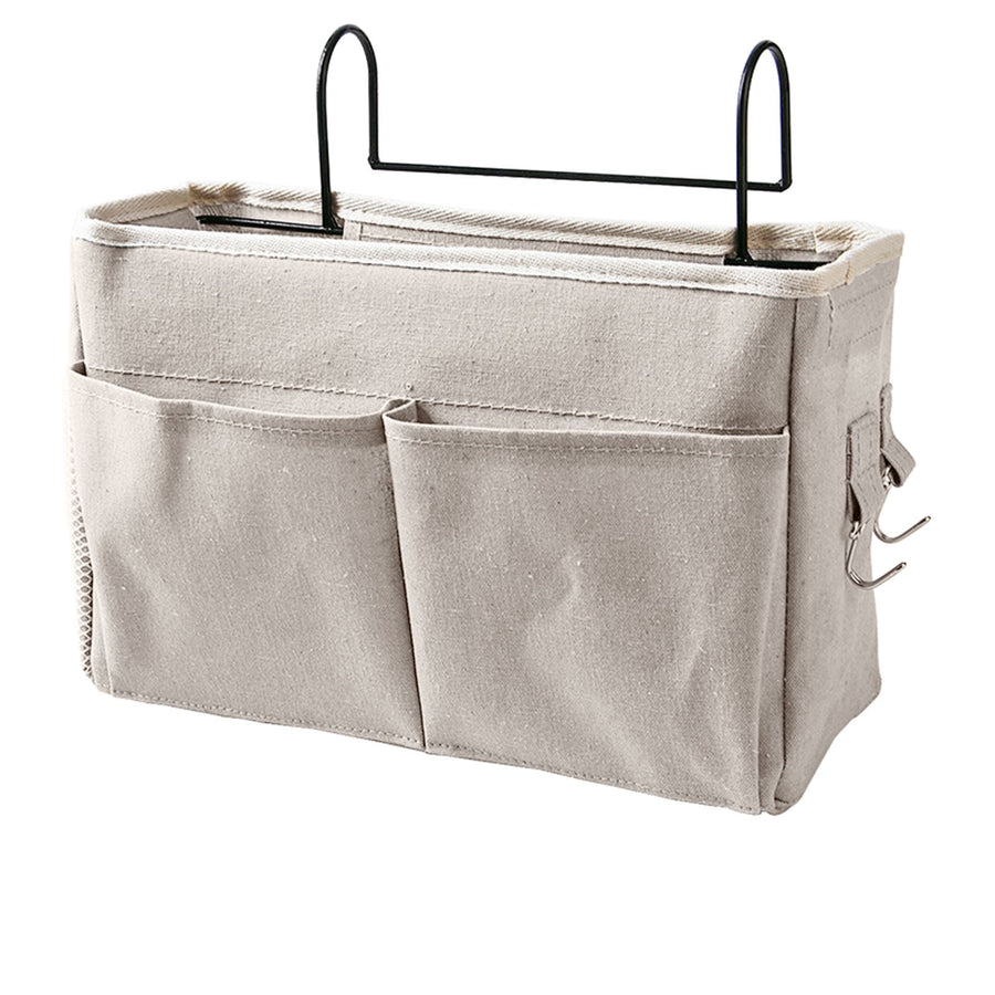 Nightstand Hanging Bag Cotton Linen Bedside Storage Pocket Organizer Basket for Bunk Bed Dorm Rooms White