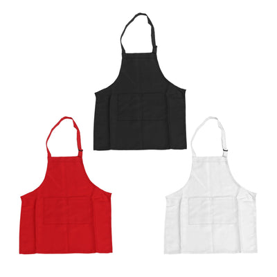 3Pcs Children Aprons Baking DIY Kids Aprons with Pockets for Boys Girls Aged 3‑6 White Red Black M Size 56cm Length