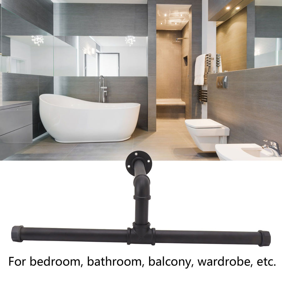 Wall Mount Clothes Rack Floating Iron Pipe Coat Hat Rack Multifunctional Clothing Hanger Black