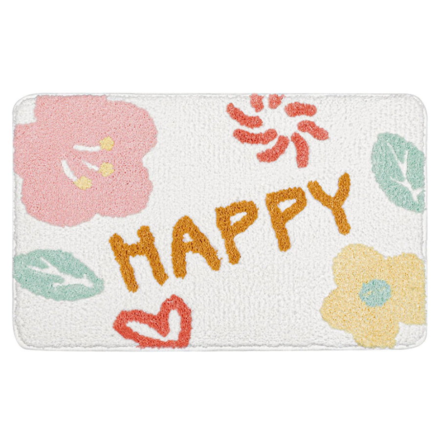 Bath Mat Cute Cartoon Soft Slip Resistance Highly Absorbent Bath Rug for Bathroom Bedroom Kitchen White