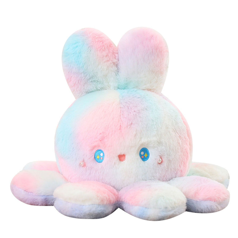Reversible Octopus Doll Gradient Color Cute Bunny Ear Octopus Plush Toy Double Sided Stuffed Animal Pink Purple 20cm/7.9in