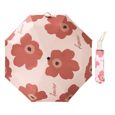 Flower Pattern Folding Umbrella UV Protection Foldable Rain Shine Dual Use Sun Umbrella for Travelling Red
