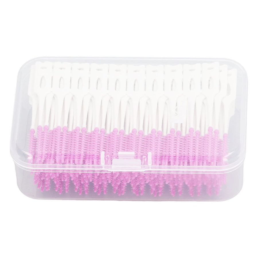 200Pcs Interdental Brush Disposable Soft Silicone Dental Cleaning Floss Toothpicks for Oral Care Purple