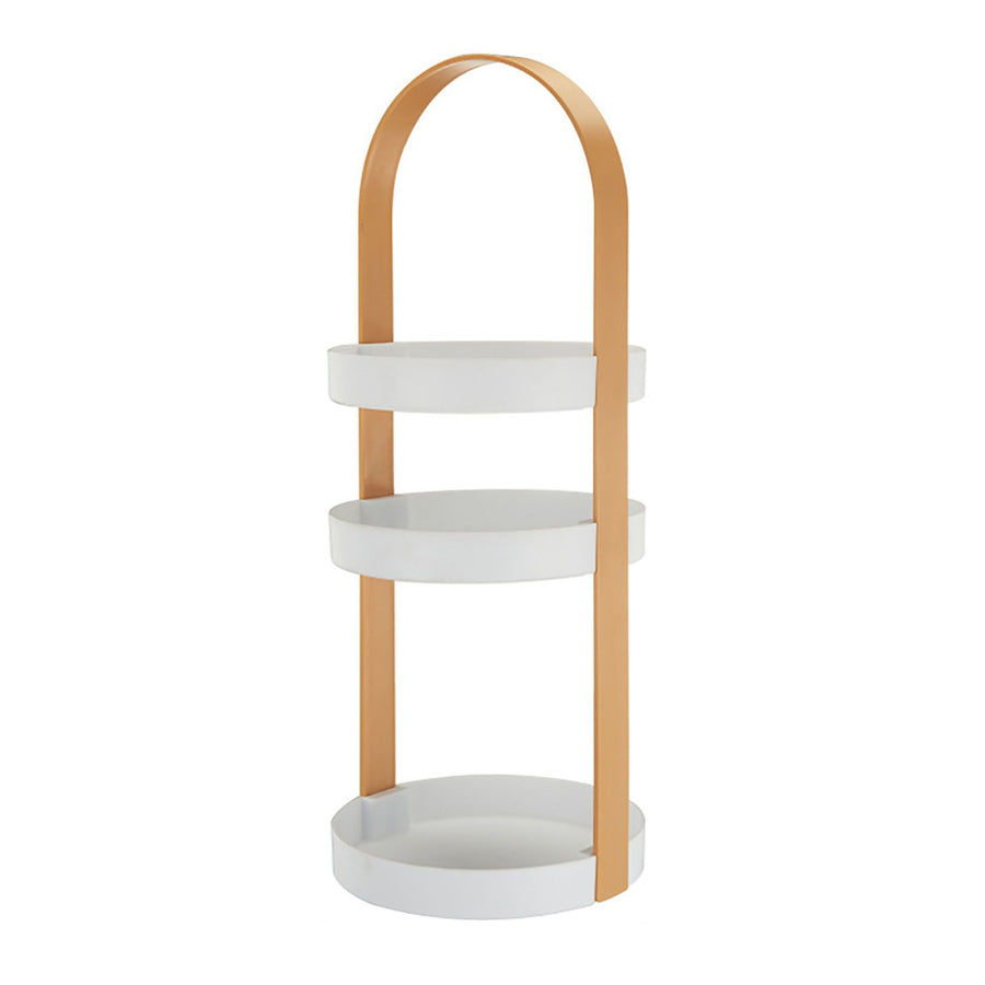 3 Layers Round Storage Rack Integral Handle 3 Layer Storage Round Stand for Bathroom Apricot