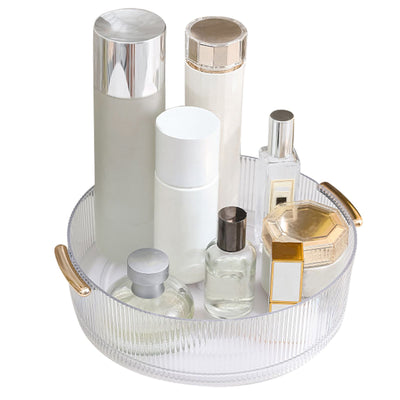 360 Rotating Cosmetic Organizer Texture Storage Rotating Makeup Desk Organizer with Handle for Bathroom Washroom Transparent